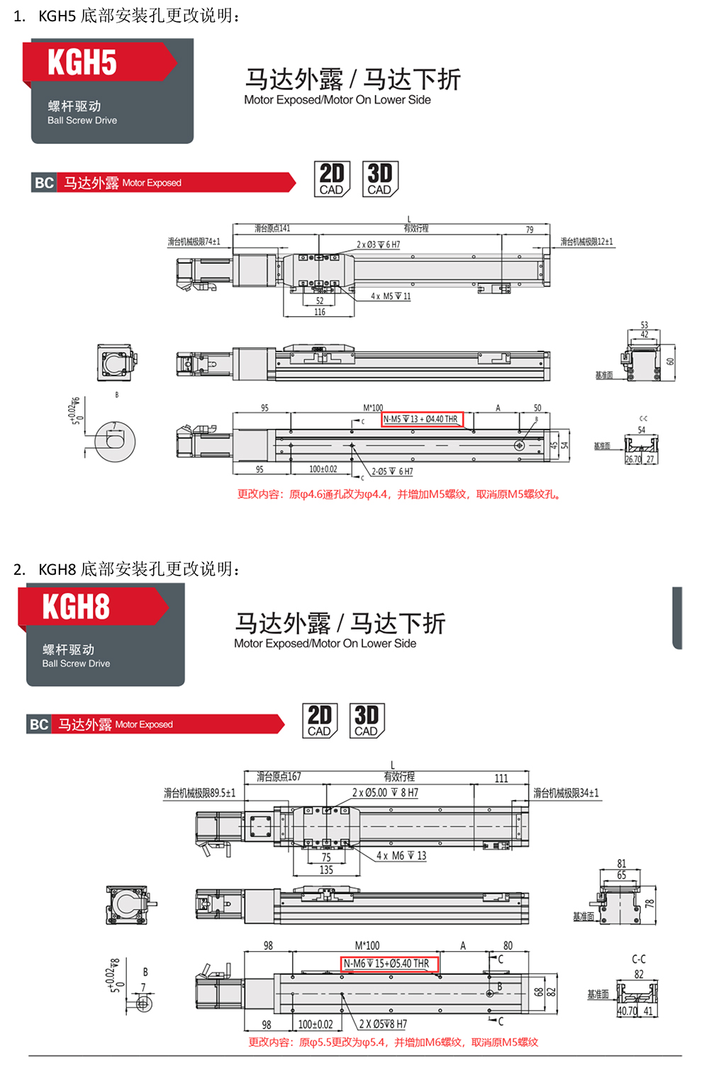 KGH5，KGH8底部安裝孔更改說明